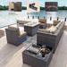 8 Pieces Outdoor Patio Furniture Set, All Weather PE Wicker Sectional Conversion Sofa set w/ Firepit Table