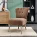 Soft Teddy Fabric Button Accent Slipper Chair Upholstered Tall Back Chair with Solid Wood Legs Desk Chairs for Living Room