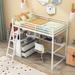 White Twin Size Metal&Wood Loft Bed with Desk and Shelves Two Built-in Drawers