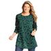 Plus Size Women's Perfect Printed Long-Sleeve Crewneck Tunic by Woman Within in Emerald Green Leaf Print (Size M)