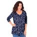 Plus Size Women's Long-Sleeve V-Neck Ultimate Tee by Roaman's in Navy Vines Paisley (Size 42/44) Shirt