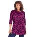 Plus Size Women's Boatneck Ultimate Tunic with Side Slits by Roaman's in Berry Ginko Leaves (Size 42/44) Long Shirt