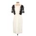 BCBGMAXAZRIA Runway Casual Dress - Midi Scoop Neck Short sleeves: White Print Dresses - Women's Size Small