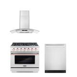 Cosmo 3 Piece Kitchen Appliance Package w/ 36" Gas Freestanding Range, Built-In Dishwasher, & Wall Mount Range Hood in Gray | Wayfair COS-4PKG-1064