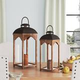 Three Posts™ Medders 2 Piece Tabletop Lantern Set Wood in Brown | 24.8 H x 9.84 W x 9.84 D in | Wayfair E23BA021D32F4D3BB6F362E82C1BCAB3