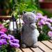 Trinx Erikas Solar Cat Garden Statue w/ Solar Lantern，Great Gifts for Grandma Mom Cat Lovers Resin/ in Gray | 7.7 H x 4.1 W x 4.25 D in | Wayfair