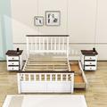 Winston Porter 3-Pieces Bedroom Sets, 2 Drawers Platform Bed w/ Two Nightstands Wood in Brown/White | 43.3 H x 58 W x 82.7 D in | Wayfair