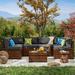 Latitude Run® Marenna 7 Piece Slanted Back Rattan Sectional Seating Group w/ Cushions Synthetic Wicker/All - Weather Wicker/Metal/Wicker/Rattan | Outdoor Furniture | Wayfair