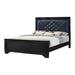 Winston Porter Karansingh Panel Bed w/ Lighted Headboard in Midnight Star & Black Wood & /Upholstered/Faux leather | Wayfair