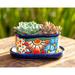 Bungalow Rose Arnol Handmade Mexican Talavera Pottery MINI Succulent Flower Pot & Saucer Set Colorful Blue | 2.6 H x 5.3 W x 3.5 D in | Wayfair