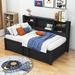 Hokku Designs Halbe Twin Metal & Wood Daybed w/ Twin Size Trundle, USB Ports & Shelves Wood/Metal in Black | 41 H x 46 W x 79 D in | Wayfair