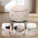 Round Burlap Storage Ottoman, Button Tufted Side Table with Lid, Coffee Table End Table Soft Chair Footrest Footstool