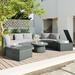 10-Piece Outdoor Sectional Half Round Patio Rattan Sofa Set, PE Wicker Conversation Furniture Sectional Set with Storage Box