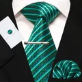8cm Silk Mens Ties Green Black Ties plaid stripe NeckTie Pocket Square Cufflinks Tie clips Set Men's