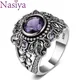 Vintage Jewelry 3ct Amethyst Silver Color Ring Round Cut Purple Nature stone Women Wedding Anel