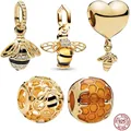 Golden Series Bee Pendant Honeycomb Queen Bee 925 Sterling Silver Fit Original Pandora Bracelet