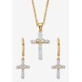 Women's Diamond Accent Gold-Plated 2-Piece Cross Earring and Necklace Set 18"-20" by PalmBeach Jewelry in Gold