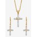 Women's Diamond Accent Gold-Plated 2-Piece Cross Earring and Necklace Set 18"-20" by PalmBeach Jewelry in Gold