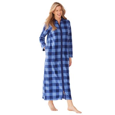 Plus Size Women's The Microfleece Robe by Dreams & Co. in French Blue Buffalo Plaid (Size 22/24)