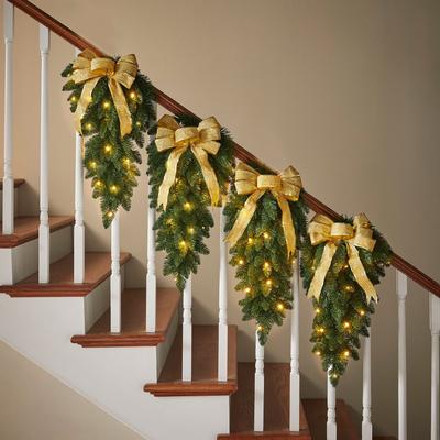Pre-Lit Stair Swags, Set of 4 by BrylaneHome in Gold Christmas Decoration