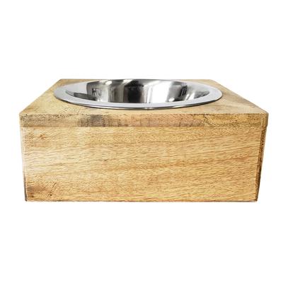 Stainless Steel Dog Bowl With Mango Wood Holder by JoJo Modern Pets in Square 1 Quart