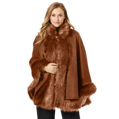 Plus Size Women's Faux Fur Trim Wool Cape by Jessi...