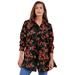 Plus Size Women's Kate Tunic Big Shirt by Roaman's in Red Rose Floral (Size 14 W) Button Down Tunic Shirt