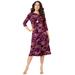 Plus Size Women's Ultrasmooth® Fabric Boatneck Swing Dress by Roaman's in Dark Berry Fan Floral (Size 34/36)