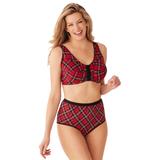 Plus Size Women's Cotton Front-Close Wireless Bra by Comfort Choice in Classic Red Plaid (Size 40 G)