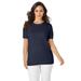 Plus Size Women's Fine Gauge Crewneck Shell by Jessica London in Navy Solid (Size 22/24) Short Sleeve Sweater
