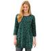 Plus Size Women's Perfect Printed Three-Quarter-Sleeve Scoopneck Tunic by Woman Within in Emerald Green Leaf Print (Size 5X)