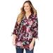 Plus Size Women's Georgette Buttonfront Tie Sleeve Cafe Blouse by Catherines in Midnight Berry Painterly Floral (Size 3X)