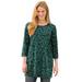 Plus Size Women's Perfect Printed Three-Quarter-Sleeve Scoopneck Tunic by Woman Within in Emerald Green Leaf Print (Size M)