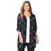 Plus Size Women's UPTOWN TUNIC BLOUSE by Catherines in Black Foliage Floral (Size 1X)