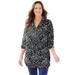 Plus Size Women's Breezeway Half-Zip Tunic by Catherines in Black White Scroll (Size 0X)
