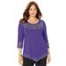 Plus Size Women's Pointed Hem Embroidered Top by Catherines in Dark Violet Soutache (Size 1X)