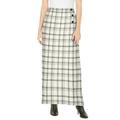 Plus Size Women's Side-Button Wool Skirt by Jessica London in Ivory Shadow Plaid (Size 12 W) Wool Faux Wrap Plaid Maxi Skirt