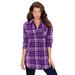 Plus Size Women's Flannel Tunic by Roaman's in Purple Orchid Plaid (Size 44 W) Plaid Shirt