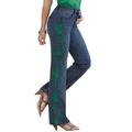 Plus Size Women's Whitney Jean with Invisible Stretch® by Denim 24/7 in Emerald Swirl Embroidery (Size 36 W) Embroidered Bootcut Jeans