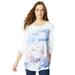 Plus Size Women's Travel Graphic Long-Sleeve Tee by Roaman's in White Winter Print (Size 12)