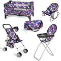 fash n kolor 4 Piece Baby Doll Play Set Flower Design Includes - Pack N Play, Baby Doll Stroller, Baby Doll High Chair, Infant Seat, Fits Up to 18'' Doll 4 Piece Doll Accessories Set