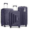 Sea choice Suitcase Sets Expandable 3 Piece 20+24+28 Inch Hard Shell Polypropylene Lightweight Durable Trolley Travel Cabin 8 Spinner Wheel Luggage with TSA Lock YKK Zipper, Navy Blue