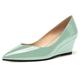 SHOWFOREST Women Pointed Toe 2 Inch Low Heel Solid Slip On Patent Wedge Dating Sexy Court Shoes Turquoise Size 6