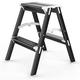 Step Ladder 2 Step, Folding Ladder, Aluminium Double-Sided Step Stool, Max Load 330lbs, Portable Ladder with Non-Slip Steps, Lightweight and Sturdy Ladder, Black