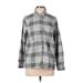 Lands' End Long Sleeve Button Down Shirt: Gray Plaid Tops - Women's Size 10