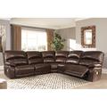 Brown Reclining Sectional - Signature Design by Ashley Hallstrung 5-Piece Power Reclining Sectional Leather Match | 44 H x 147 W x 147 D in | Wayfair