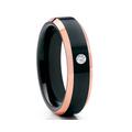 Black Tungsten Wedding Ring, White Diamond Ring, Tungsten Carbide Ring, Anniversary Ring, Rose Gold Band, Engagement Ring, 18K Rose