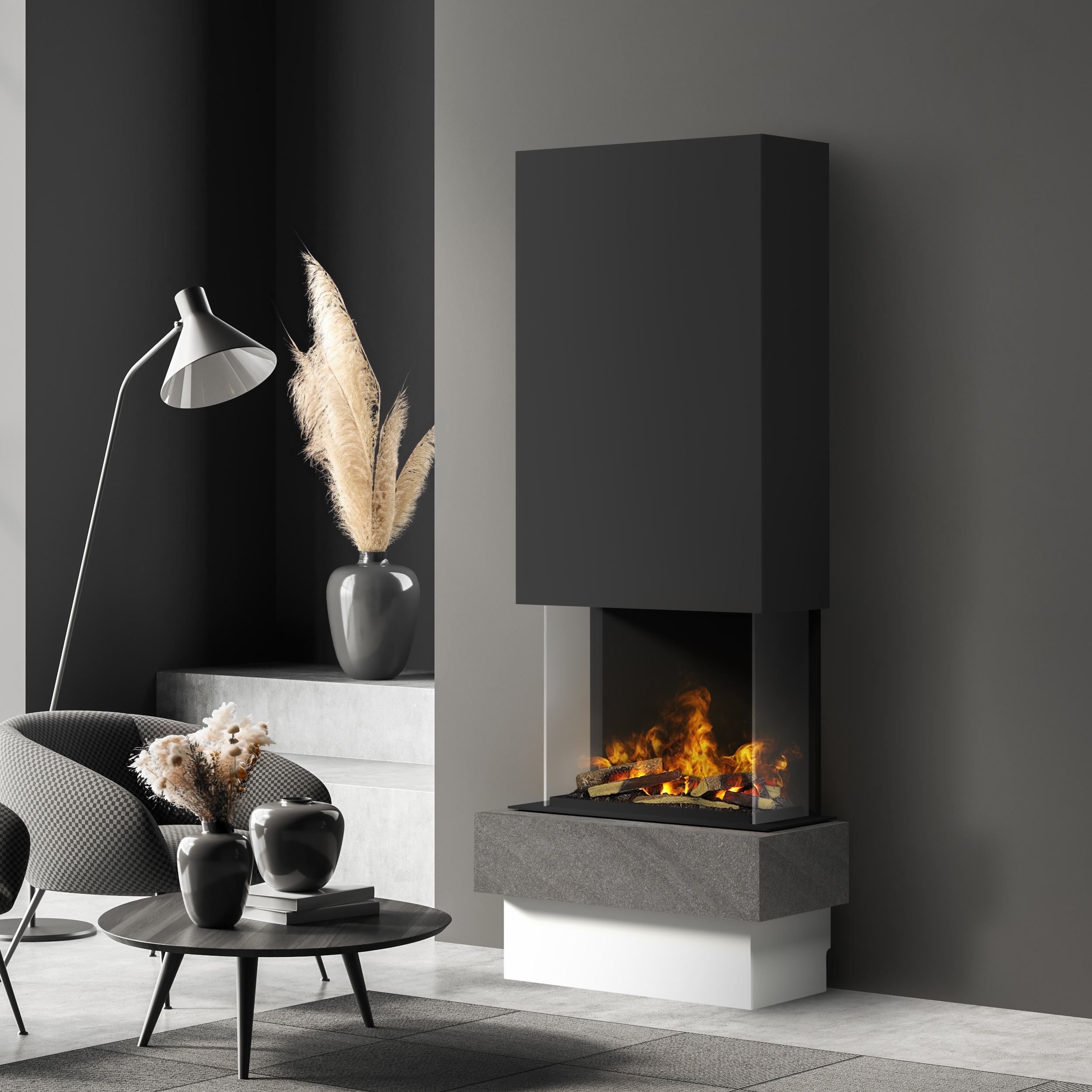 muenkel design Garda [Elektrokamin Opti-myst]: Galaxy (Schiefer dunkelgrau) - schwarz-grau