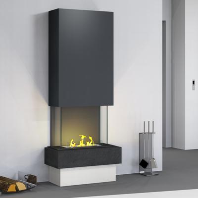 muenkel design Garda [moderner Design Ethanolkamin]: Nero (Schiefer schwarz) - safety burner 290 - Haube schwarz-grau