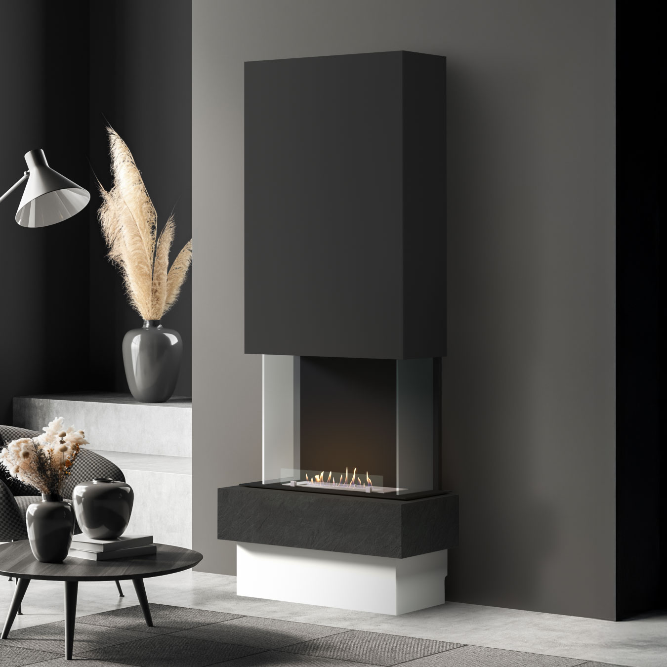 muenkel design Garda [moderner Design Ethanolkamin]: Nero (Schiefer schwarz) - safety burner 450 - schwarz-grau Image